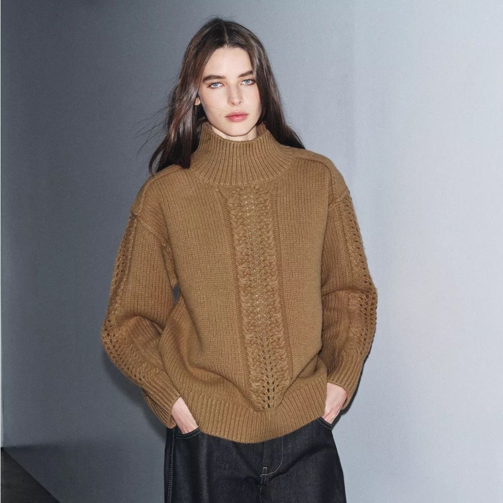 ZARA 100% WOOL TEXTURED JUMPER - Picture 7 of 9